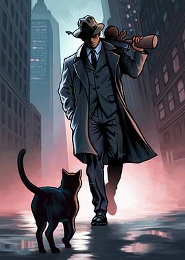 Gangster and Black Cat in City
