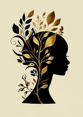 Silhouette of a Woman with Golden Floral Accents