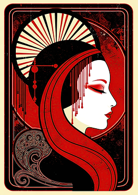 Geisha Portrait with Red and Black Design
