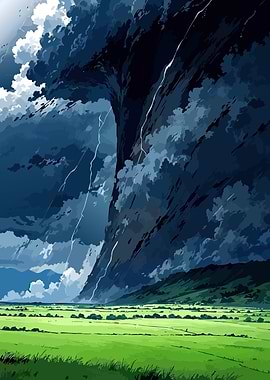 Dramatic Storm Over Green Fields