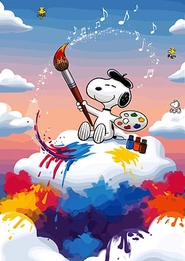 Snoopy painting on a cloud