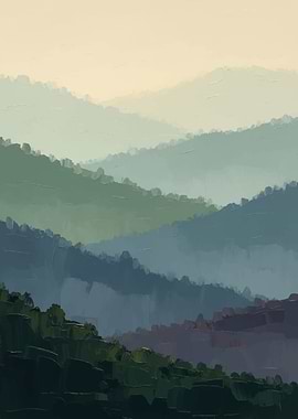 Misty Mountain Landscape Painting