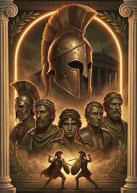 Ancient Greek Warriors and Helmet