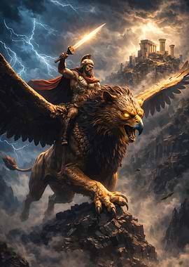 Warrior Riding a Griffin