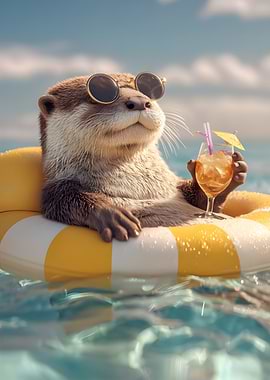 Otter relaxing with a cocktail