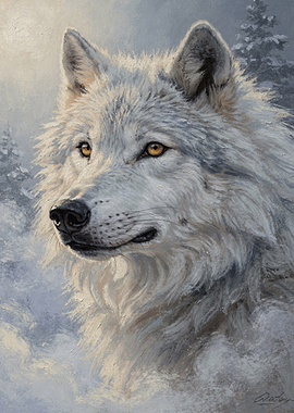 Majestic White Wolf in Snowy Forest