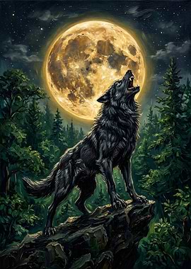 Wolf Howling at the Full Moon