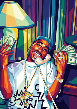 Tupac Shakur with Money and Phone