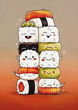 Cute Sushi Stack with Faces
