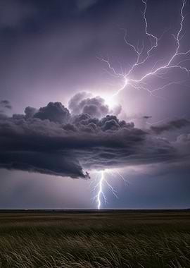 Lightning strikes over a field