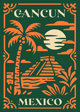 Cancun Mexico Vintage Travel Poster