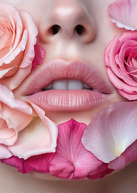 Close-up of Lips with Roses