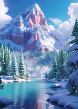 Snowy Mountain Lake Landscape