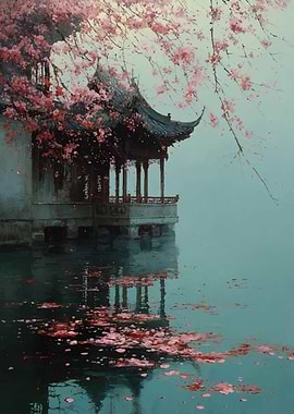 Serene Pagoda Amidst Cherry Blossoms