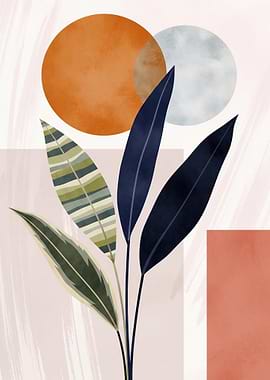 Abstract Botanical Art with Geometric Shapes