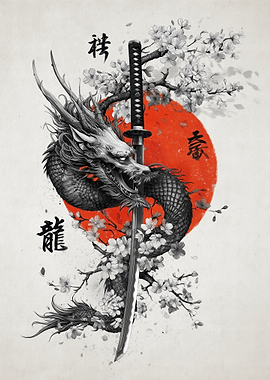 Dragon Katana and Cherry Blossoms