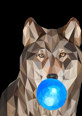 Geometric Wolf with Blue Bubble
