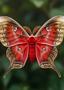 Vibrant Red Moth with Intricate Wing Patterns