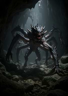 Monstrous Spider Creature in Cave