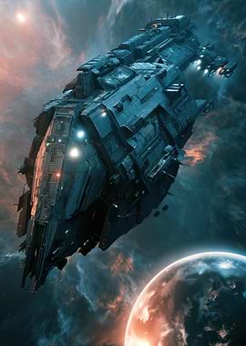 Massive Spaceship in Nebula