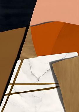 Abstract Geometric Composition with Marble and Gold Accents
