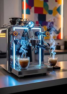 Modern Espresso Machine Brewing Coffee