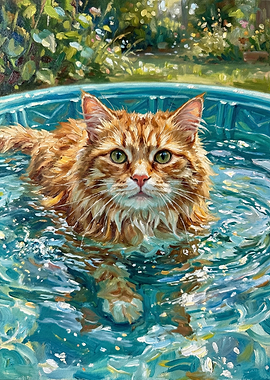 Orange Cat in a Pool