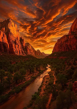Dramatic Sunset Over Zion Canyon