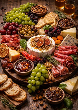 Gourmet Charcuterie Board with Cheese and Fruit