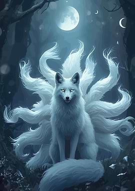 Nine-Tailed Fox in Moonlit Forest