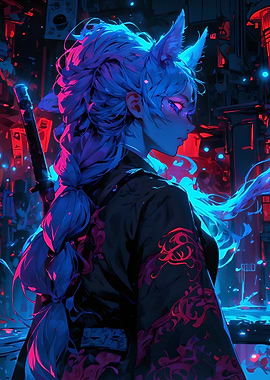 Cyberpunk Kitsune Warrior