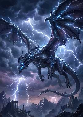 Dragon in a Lightning Storm