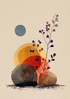 Abstract Botanical and Geometric Composition