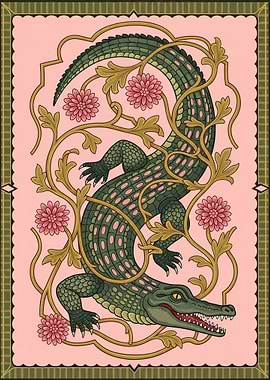 Alligator with Floral Scrollwork