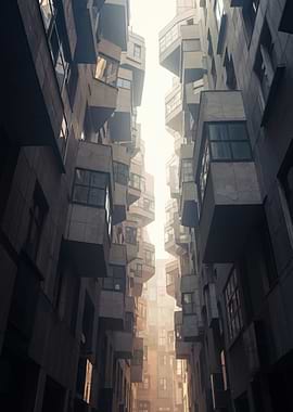 Futuristic Apartment Buildings in Fog