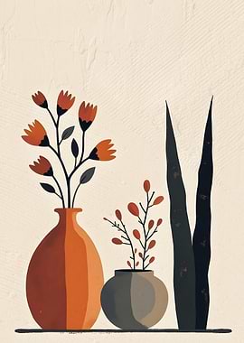 Terracotta Boho Floral Vases with Plants