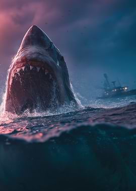 Great White Shark Attacks Boat