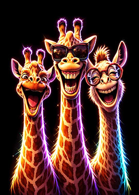 Three Funny Giraffes with Sunglasses