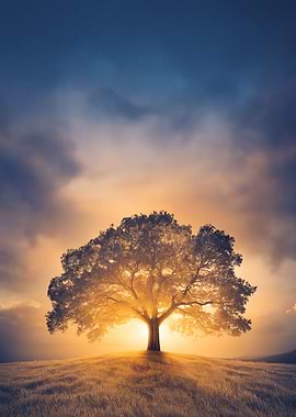 Solitary Tree Bathed in Golden Light