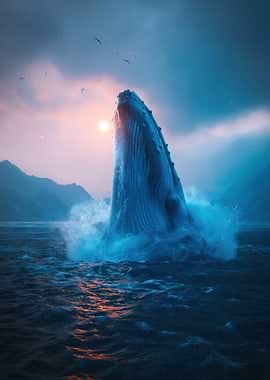 Whale Breaching at Sunset