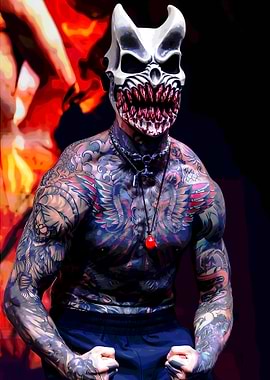 Tattooed Man in Demonic Mask