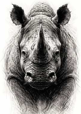 Detailed Rhinoceros Portrait Sketch
