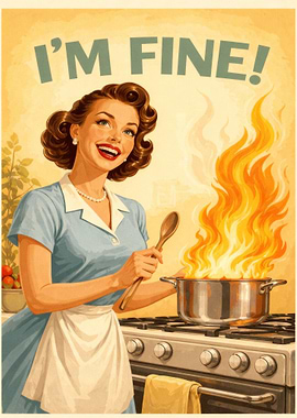 Retro Woman 'I'm Fine' Cooking Disaster