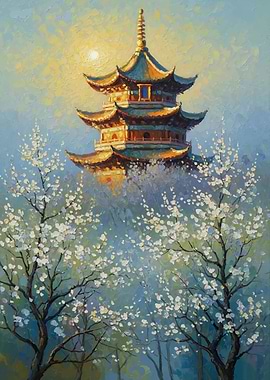 Pagoda Amidst Cherry Blossoms
