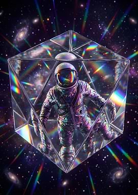 Astronaut in a Crystal Prism in Space
