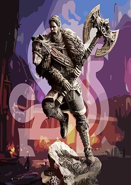 Viking Warrior with Axe and Bear Pelt