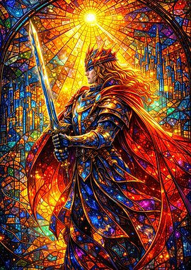 Stained Glass Knight with Sword