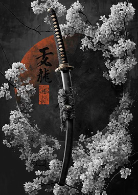 Samurai Sword with Cherry Blossoms