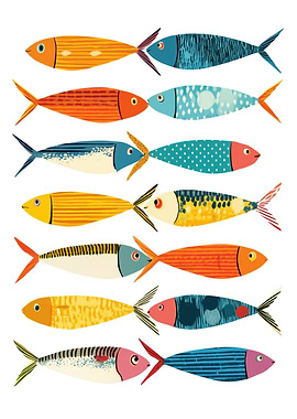 Colorful School of Fish Illustration