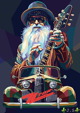 ZZ Top Musician with Vintage Car